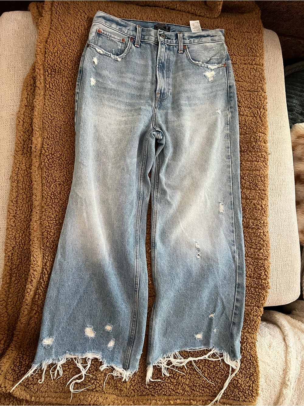 Abercrombie & Fitch Distressed Wide-Leg Light Blue Jeans
